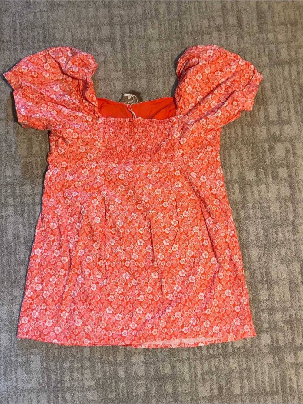 Anthropologie 100% Cotton Orange Hawaiian Puff-Sleeve Square-Neck Mini Dress 2xl